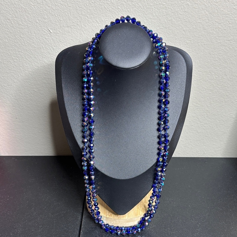 Aurora Borealis AB Elegant Blue Beaded Long Necklace Western Boho